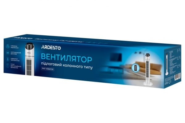 ვენტილატორი ARDESTO FNT-R36X1W, 90cm, 50W, remote control, display, black and white
