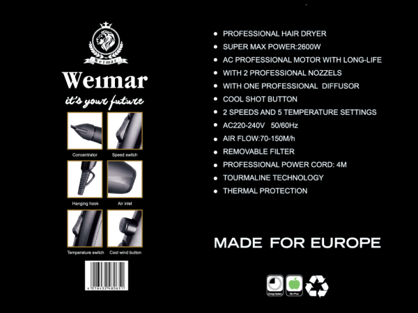 თმის ფენი Weimar WE‑PF6780SM